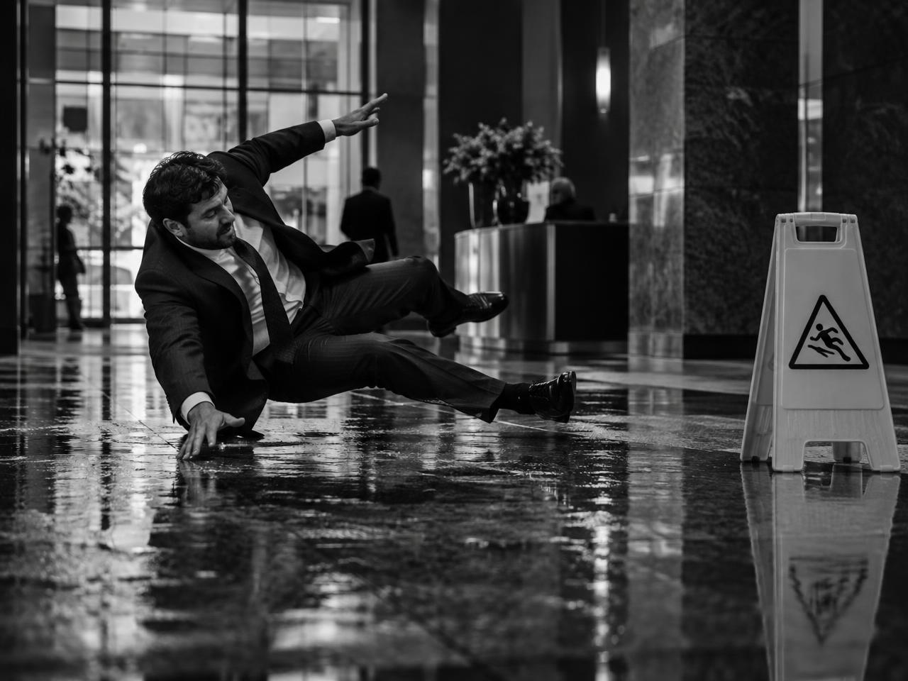 A slip and fall on a wet lobby floor